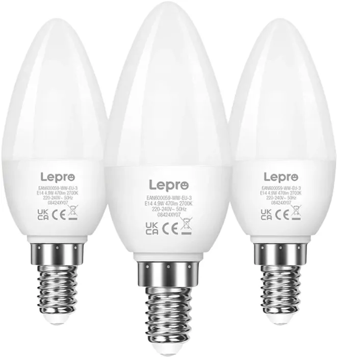 Bec LED LEPRO 600059-WW-EU-3, E14, C37, 4,2 W (40 W), 470 lm, 2700 K (alb cald), 250°, pachet de 3 bucăți