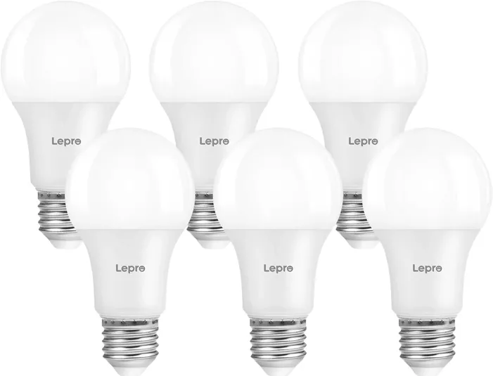 LEPRO 100092-WW-EU-6 A60 E27 7W 800 lm 2700 K bec LED cu intensitate reglabilă, clasa E, pachet de 6 bucăți