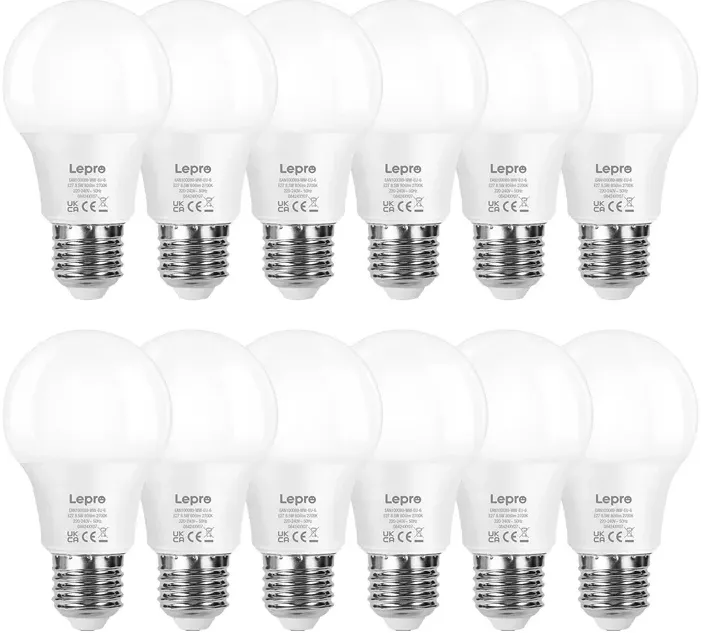 Bec LED LEPRO 100089-WW-EU-12, E27, A60, 8,5 W (60 W), 806 lm, 2700 K (alb cald), 180°, pachet de 12 bucăți