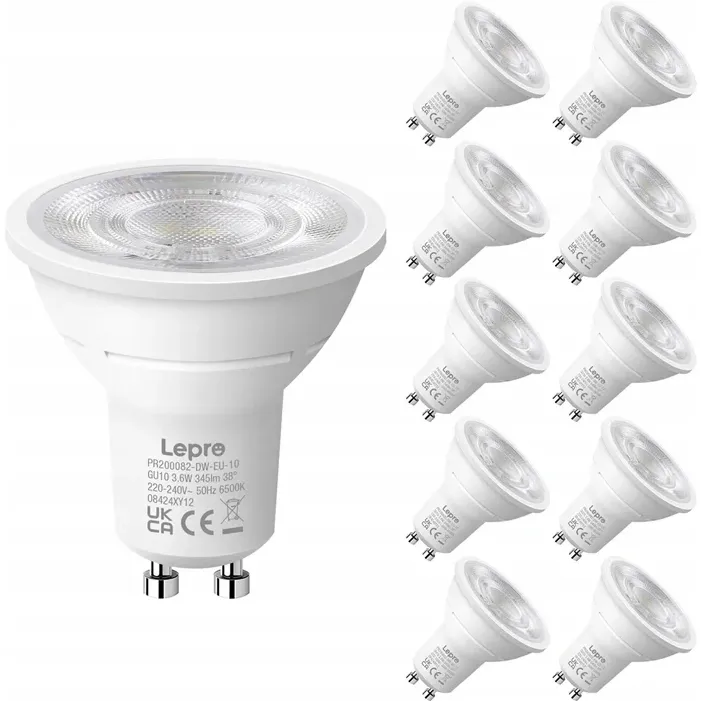 Bec LED LEPRO 200082-DW-EU-10, tip GU10, 3,6 W, 345 lm, 6500 K, 38°, clasa energetică E, 10 buc.