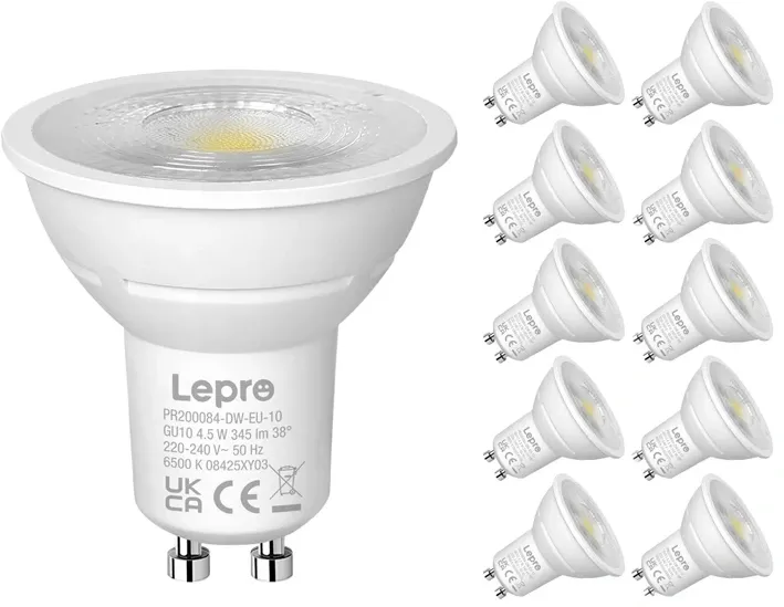 LEPRO 200084-DW-EU-10 Bec LED cu soclu GU10, reglabil, 4,5 W, 345 lm, 6500 K, 38°, 10 buc.