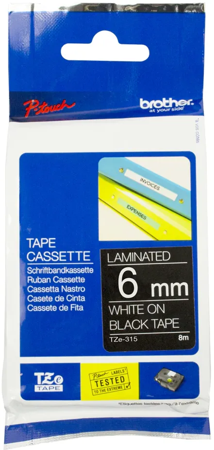 Schriftbandkassette Brother 6mm schwarz/weiß TZE315