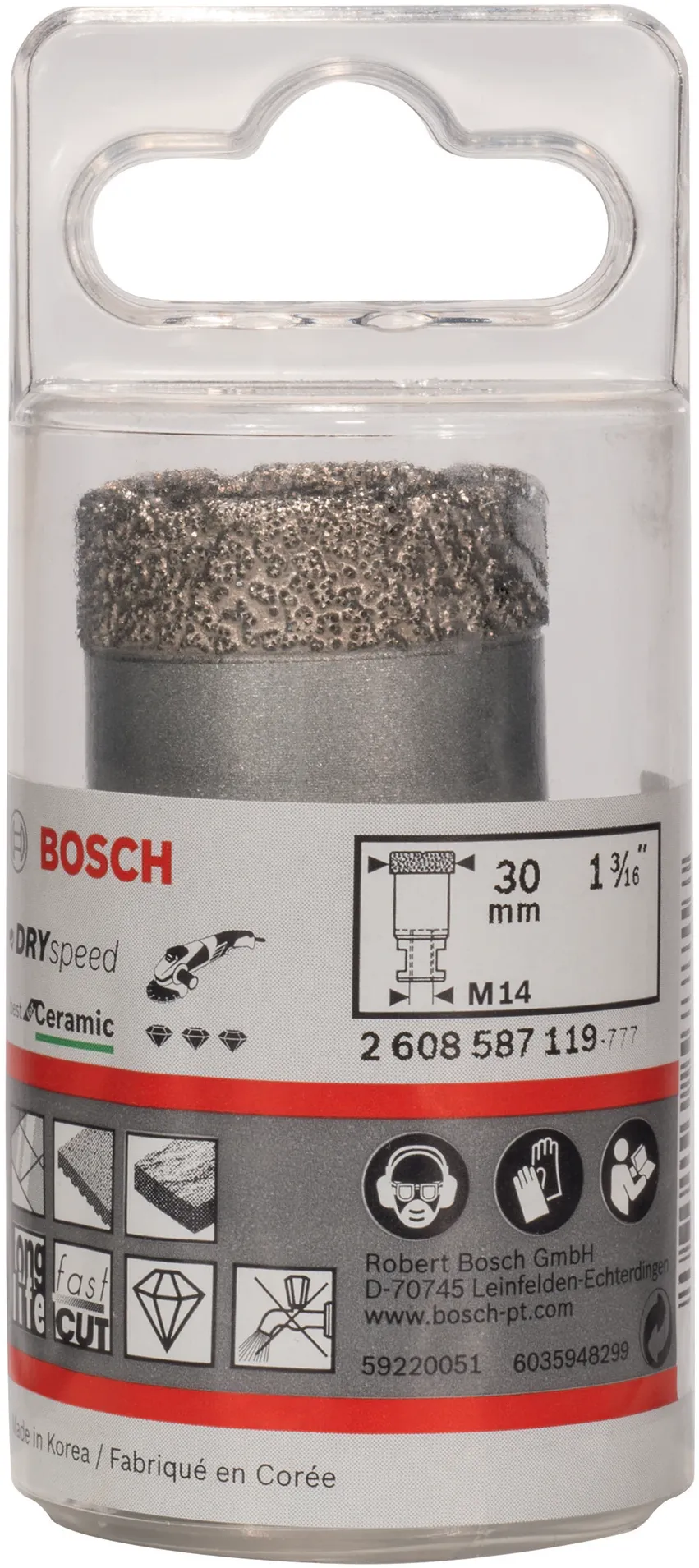 Carota diamantata BOSCH Best for Ceramic Dry Speed 30 mm M14 pentru polizor