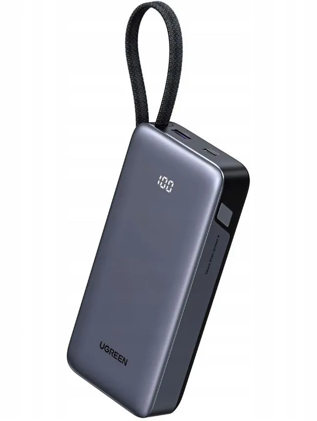 POWER BANK Ugreen "PB536", 20000mAh, 45W PD3.0 , 1 x USB, 1 x USB Type-C, 1 x USB Type-C cablu integrat, display, gri, "55988B" (timbru verde 0.98 lei)