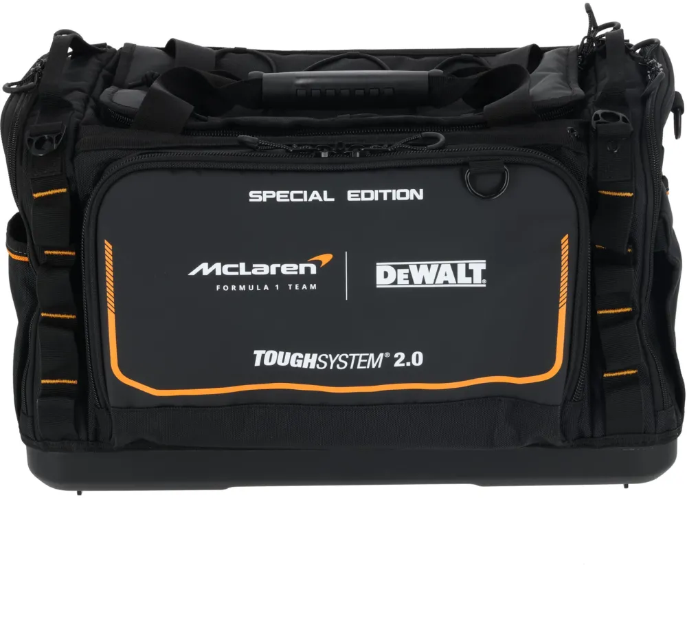 Geanta pentru scule multifunctionala DeWALT DWST83542-1, editie speciala McLaren, compatibila cu ToughSystem 2.0, depozitare convenabila pentru unelte manuale si accesorii, multiple buzunare interne, baza impermeabila, capacitate 35kg