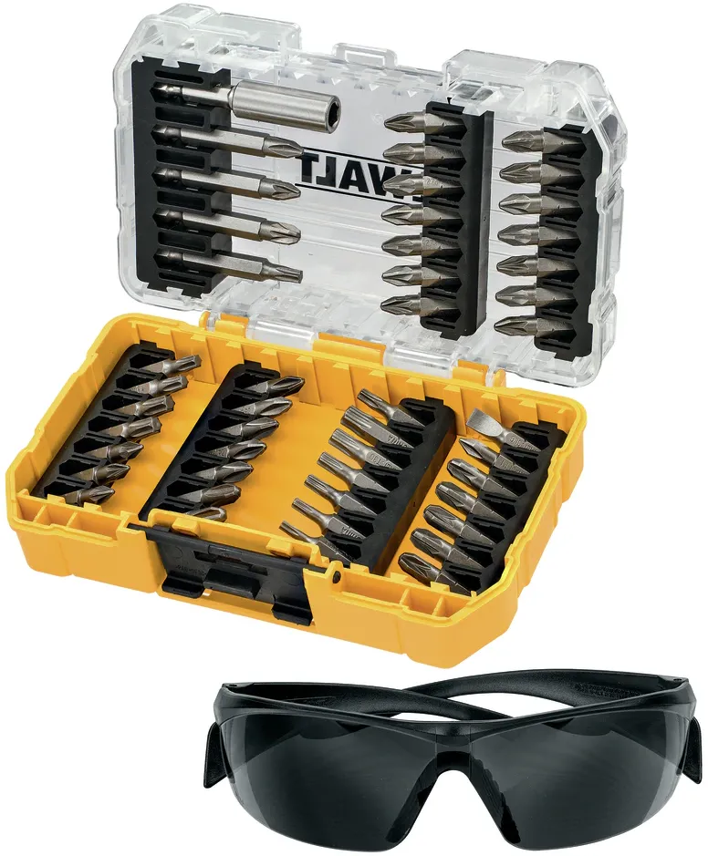 Set 46 biti + adaptor DeWalt DT70703, 25 mm lungime + ochelari protectie