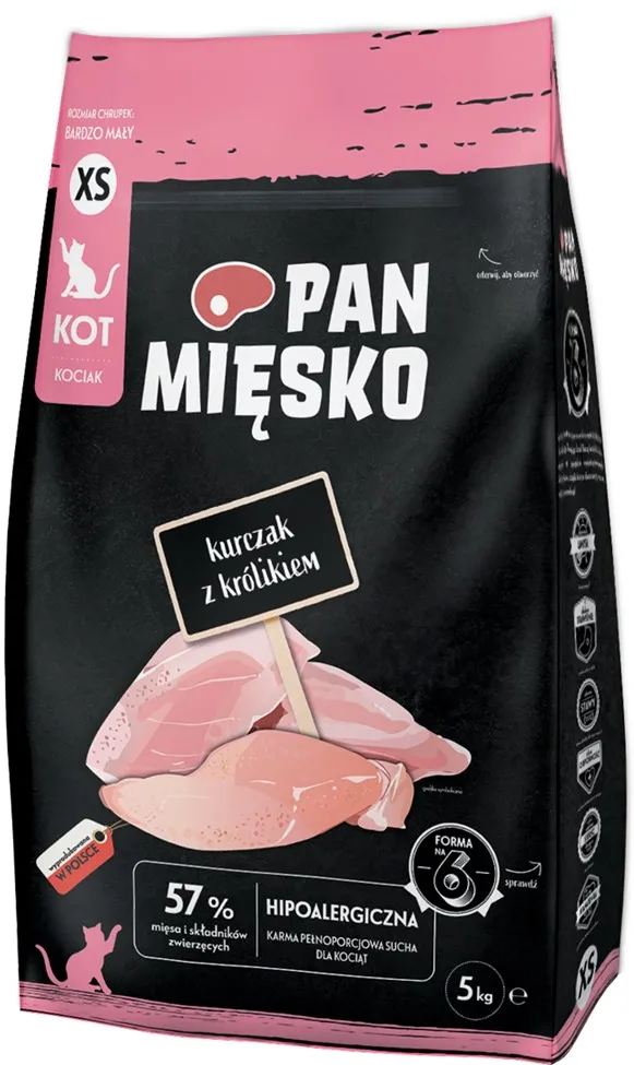 Pan Mięsko Karma sucha dla kota Kurczak z królikiem (kociak) chrupki XS 5kg