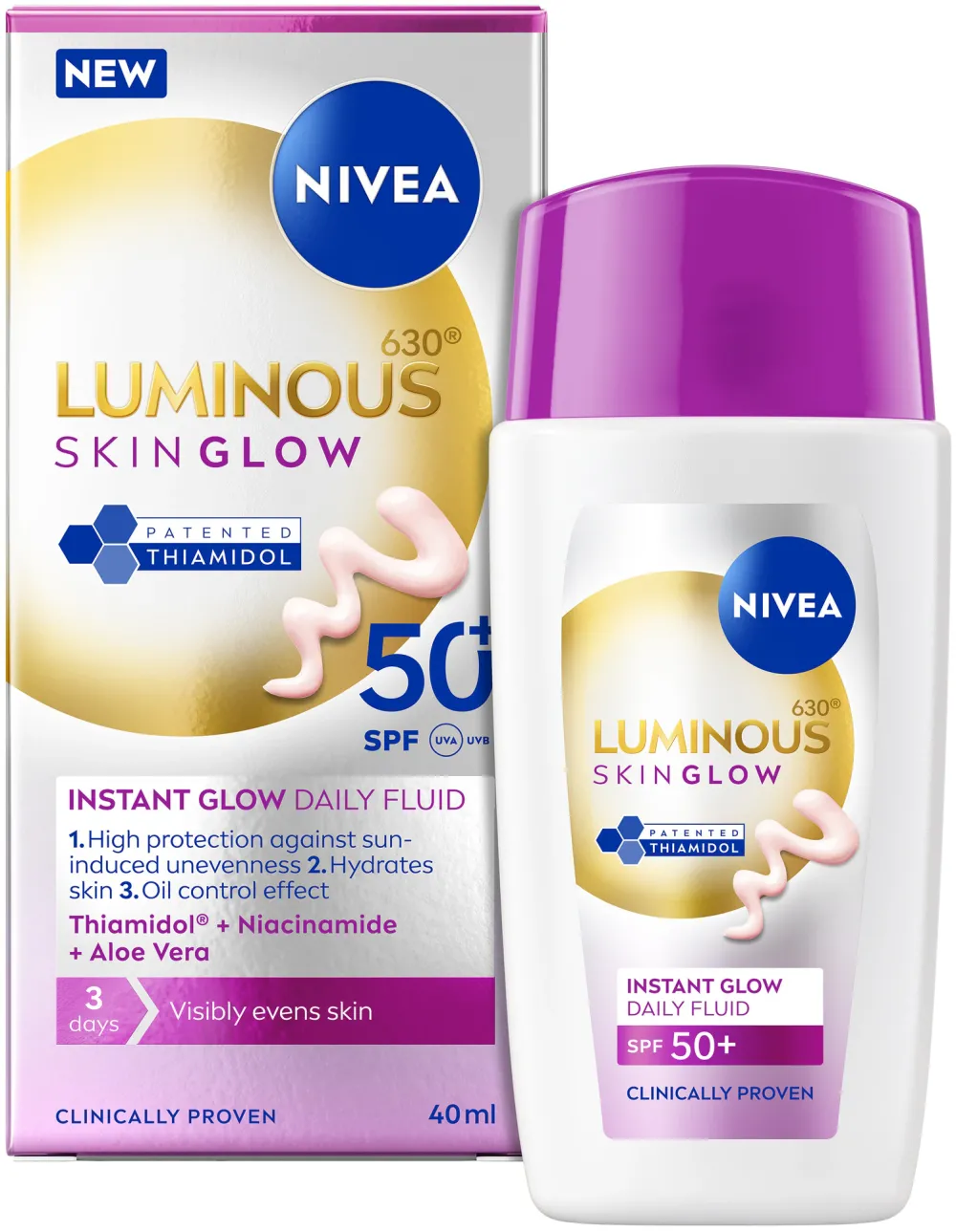 Fluid de zi NIVEA LUMINOUS630® SKIN GLOW cu SPF 50+, 40 ml