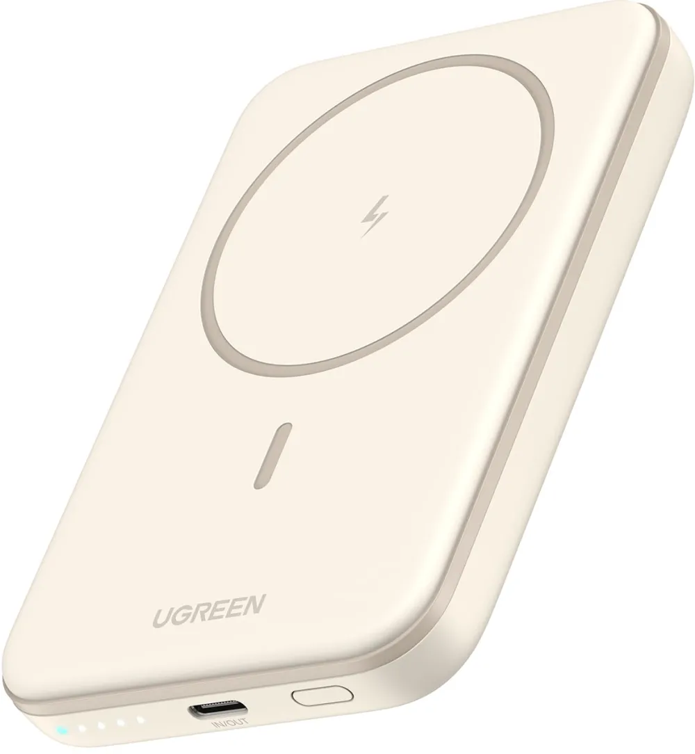 POWER BANK Ugreen "PB560", 5000mAh, 15W, prindere magnetica Iphone 12 and later, 1 x USB Type-C input/output, bej, "25207" (timbru verde 0.98 lei) - 6941876222070