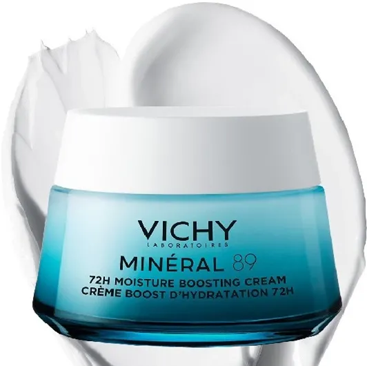 Crema intens hidratanta 72H, Vichy Mineral 89 cu acid hialuronic si niacinamida pentru toate tipurile de ten, 50ml