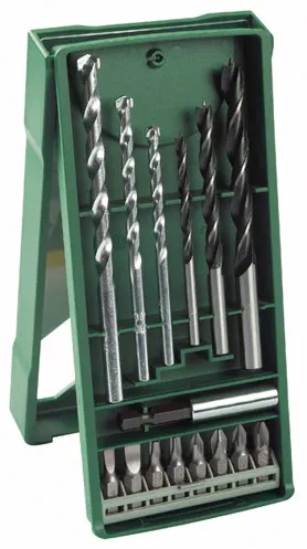 Set 15 accesorii Bosch, biti, adaptor, burghie lemn si piatra