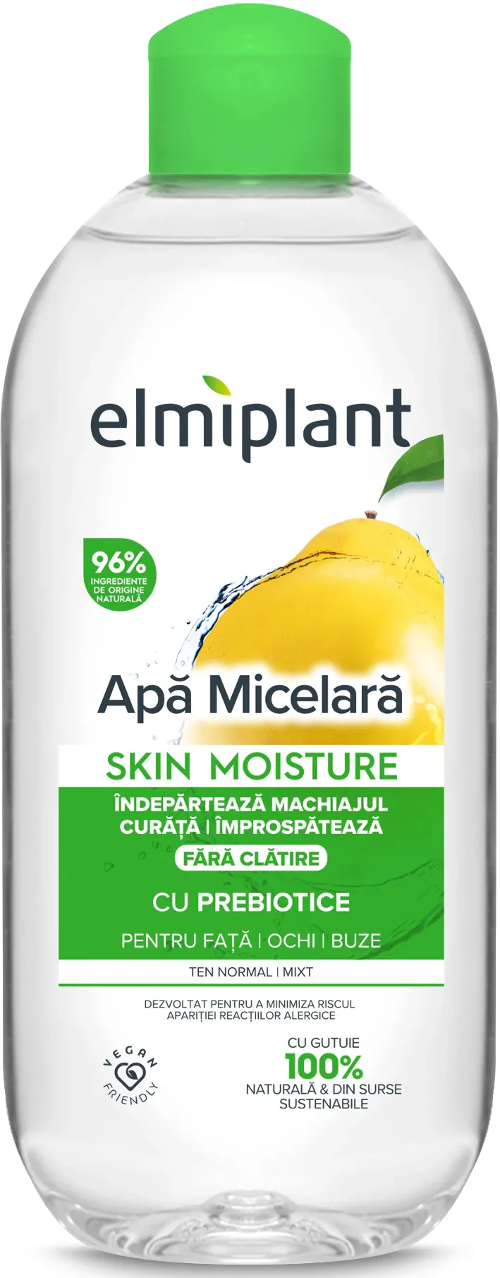 Apa micelara Elmiplant, pentru ten normal & mixt, pentru fata, ochi si buze, cu Prebiotice, 400 ml