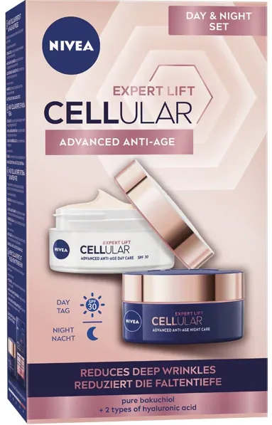 Pachet Nivea Hyaluron Cellular Filler + Elasticity Reshape: Crema de zi SPF30, 50 ml + Crema de noapte, 50 ml