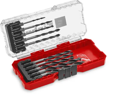 Set 10 burghie lemn Einhell 49108733, spirala dubla, tija E 6.3, imbinare slefuita in 3 puncte, vârf de centrare, cutie de depozitare