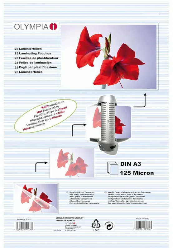 Olympia Laminierfolie DIN A3 125 Mic 25 Stück transp.