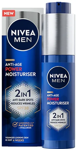 Crema de fata NIVEA MEN Anti-Age Power 2in1 cu Acid Hialuronic si Luminous630, 50 ml