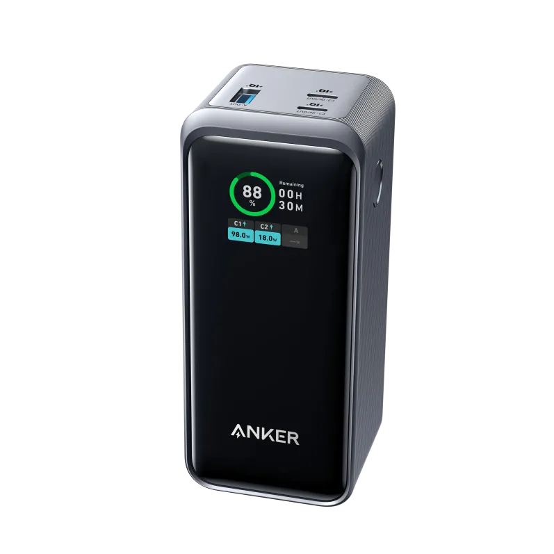 POWER BANK Anker "Prime" 20000mAh, 200W, 1 x USB, 2 x USB Type-C, display digital, 12V/5A, negru, "A1336011" (timbru verde 0.98 lei) - 194644130893