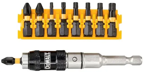 Set de 10 capete de insurubat DeWALT DT70578 FLEXTORQ cu suport pivotant, pentru masini de surubat cu impact ce dezvolta cuplu ridicat, precise, durata lunga de viata