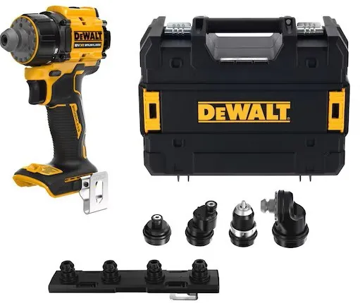 Masina de gaurit si insurubat cu capete multiple pe acumulator DeWALT DCD803NT, 18V XR, brushless, 4 capete interschimbabile, 0-1650 RPM, 73 Nm, 2 viteze, iluminare LED, incarcator, cutie transport TSTAK, fara incarcator/acumulator, Made in CZ