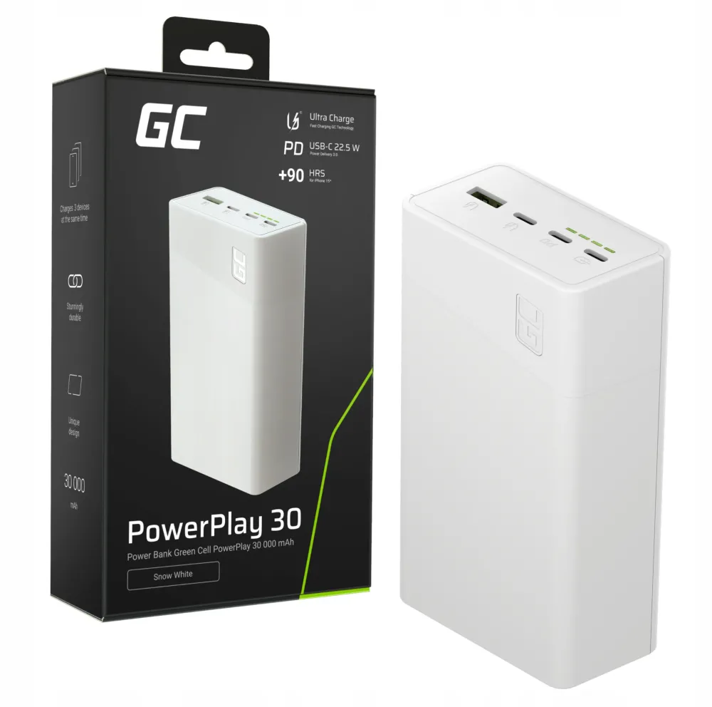 Powerbank 30 000mAh, 22.5W, 4 ports, white