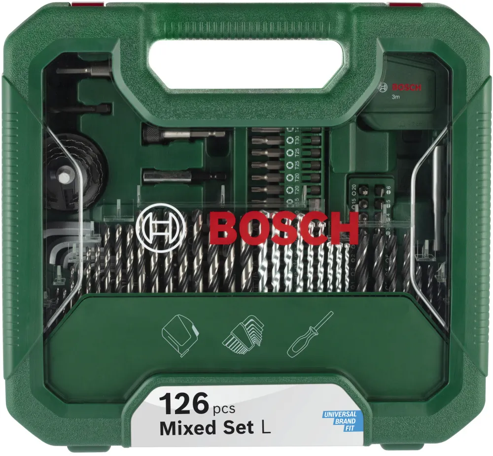 Set accesorii gaurire si insurubare Bosch DIY Mix Set L 2608522568, 126 piese, burghie si biti, valiza cu suporturi biti