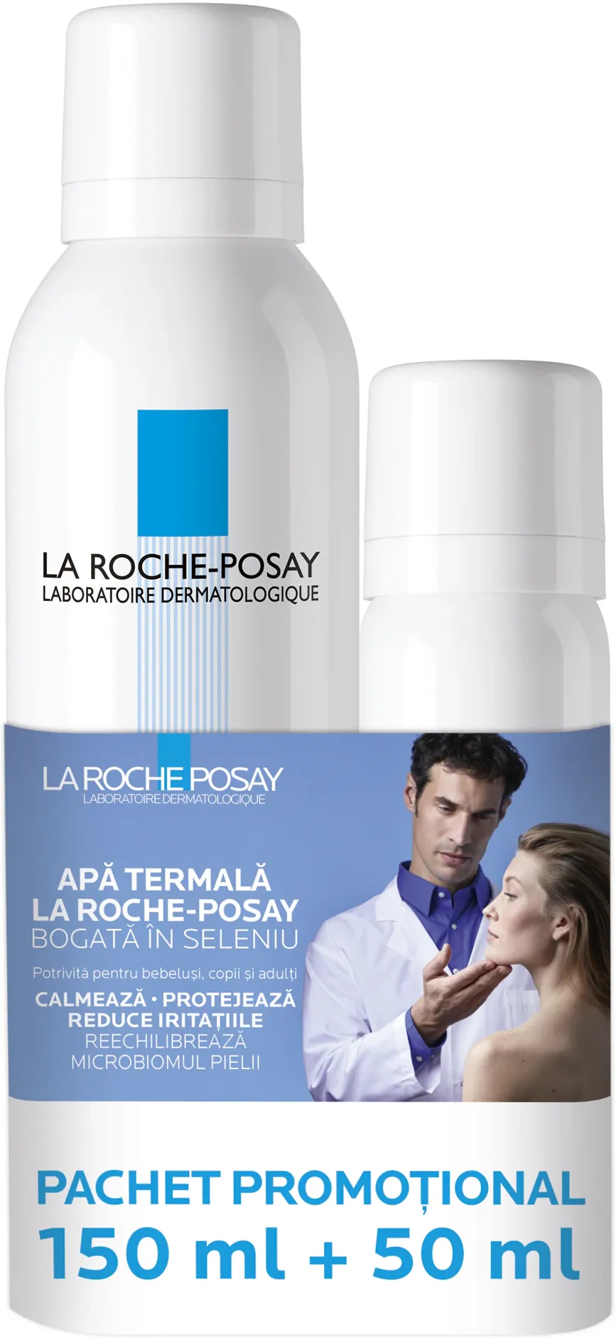 Pachet Apa termala La Roche-Posay, cu efect de calmare a pielii sensibile si iritate, copii si adulti, 150 ml + 50 ml