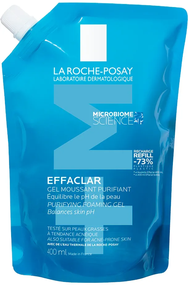 Gel spumant de curatare purifiant La Roche-Posay Effaclar +M pentru piele grasa cu tendinta acneica, anti-imprefectiuni, rezerva refill, 400 ml