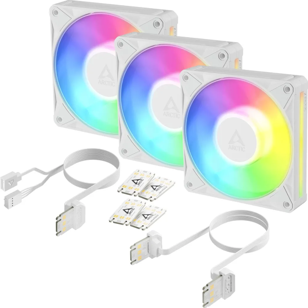 Set 3 ventilatoare Arctic "BioniX P12 A-RGB Wh", 120mm, 450 - 3000 RPM, FDB, 76 cfm, 4-Pin PWM; 3-pin ARGB, alb, "ACFAN00338A" (timbru verde 0.54lei)