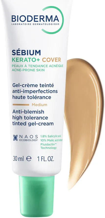 Gel crema nuantatoare Bioderma anti-imperfectiuni Sebium Kerato+ Cover, 30 ml