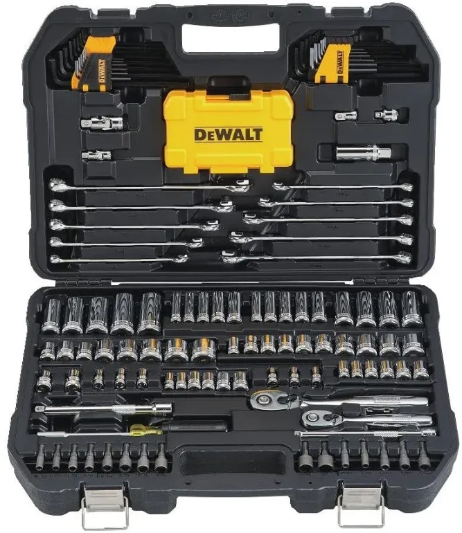 Set chei tubulare cu 142 piese DeWALT DWMT73802-1, tehnologie DirectTorque pentru rezistenta la uzura, crom rezistent la coroziune, 1/4 si 3/8 inch, clichet 72 dinti pentru spatii inguste, marcaje gravate pt. identificare rapida, ideal mecanica auto