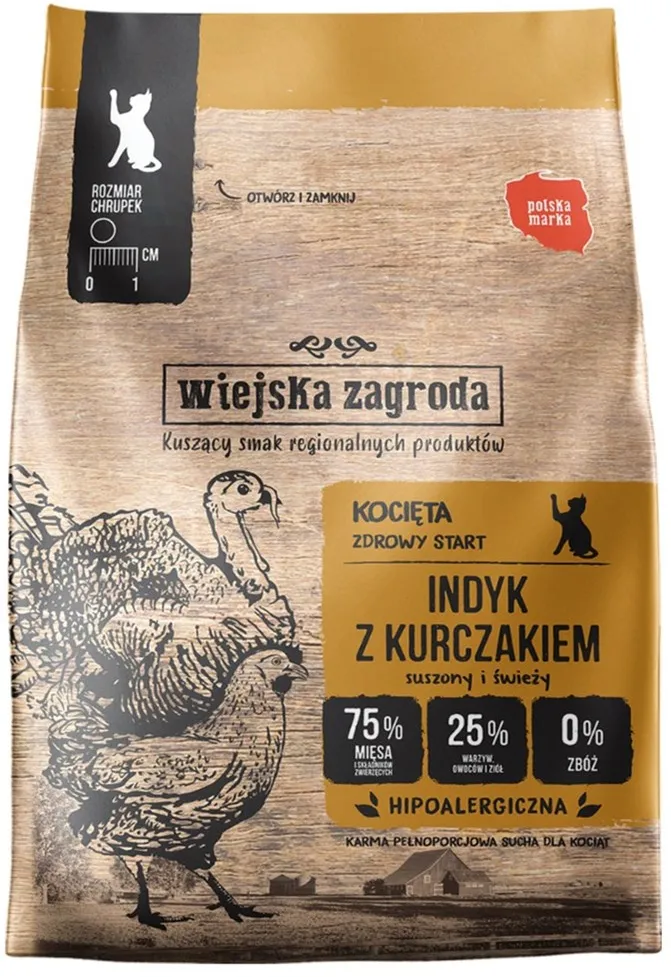 Wiejska Zagroda Karma sucha dla kota Indyk z kurczakiem (kociak) 400g