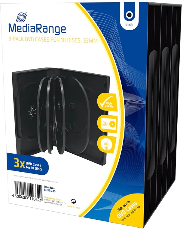 MediaRange DVD-Leerhülle für 10 Dics 33mm schwarz 3pcs