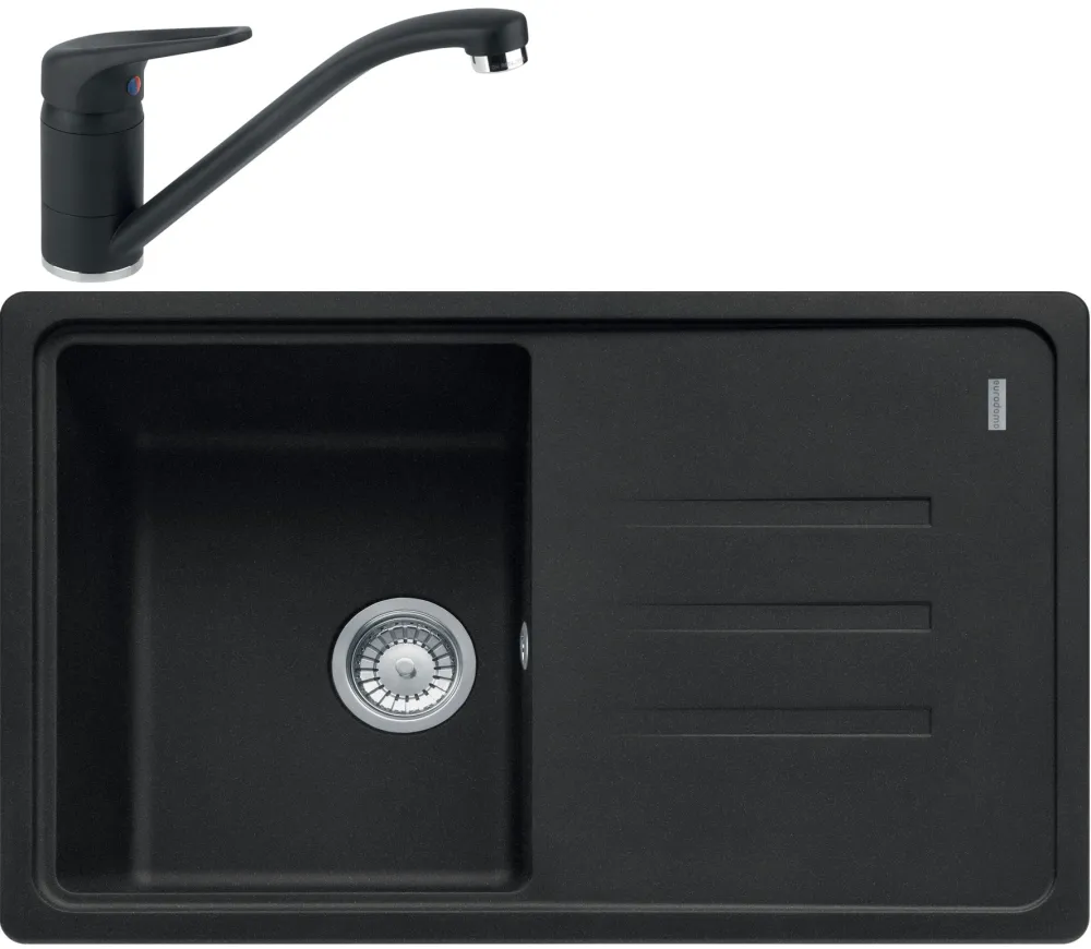 Pachet chiuveta bucaatrie Franke BSG 611-78, 78x50cm + Baterie Novara Plus Negru, rotatie pipa 360 grade, racorduri flexibile inox, discuri ceramice, include ventil de 3 1/2”, cleme de fixare, sifon, sistem inchidere ventil