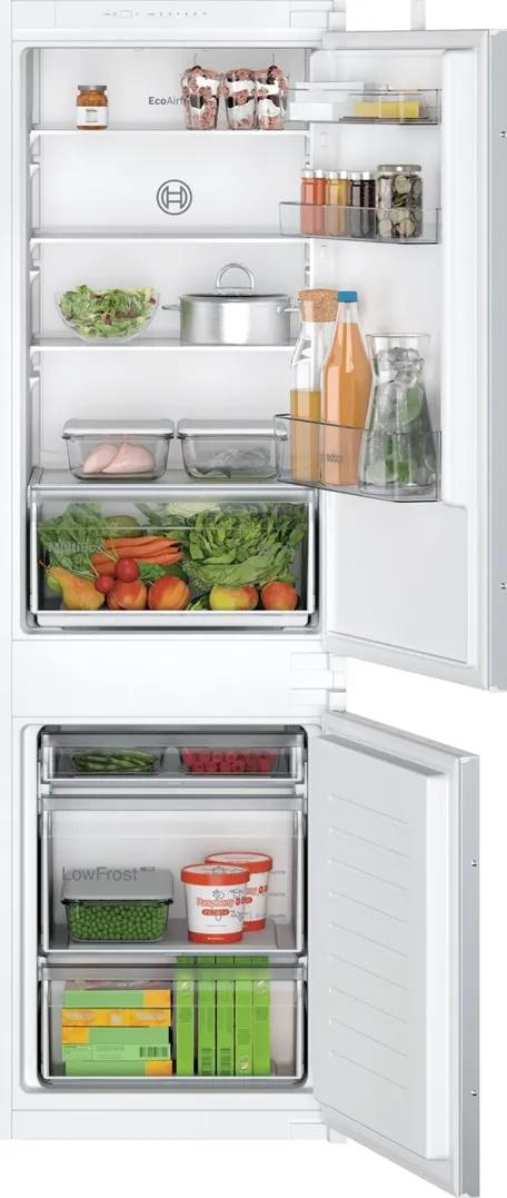 Combina frigorifica Incorporabila Bosch KIV86NSE0, 267 l, Low Frost, EcoAirflow, Iluminare LED, Clasa E, H 177.5 cm
