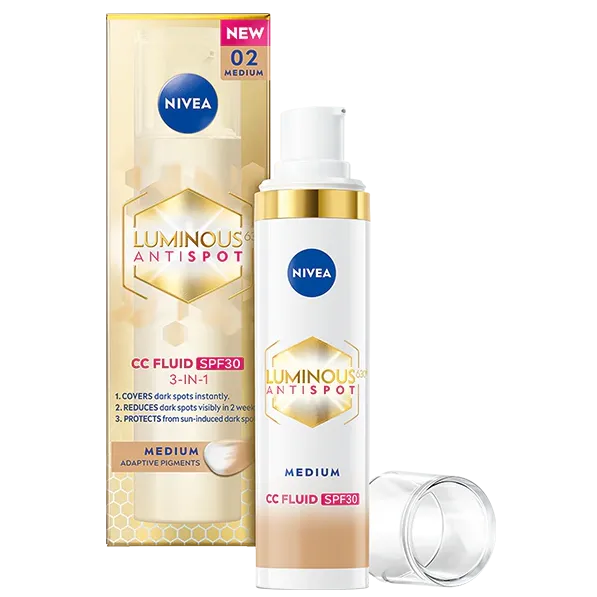Crema-fluid de zi NIVEA Luminous CC 3-in-1 cu SPF30, nuanta medie, 30ml