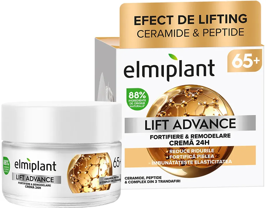 Crema de fata Elmiplant LIFT ADVANCE 24H pentru FORTIFIERE & REMODELARE, pentru varsta 65+, 50 ml