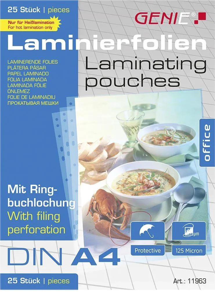 GENIE Laminiertaschen 25 A4 - Folien mit Ringbuchlochung