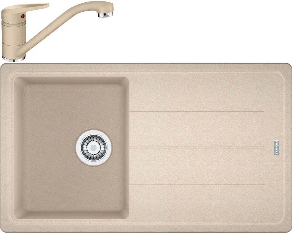 Pachet chiuveta bucatarie Franke BFG 611-86, 86x50cm + Baterie Novara Plus Avena, rotatie pipa 360 grade, racorduri flexibile inox, discuri ceramice, include ventil de 3 1/2”, cleme de fixare, sifon, sistem inchidere ventil