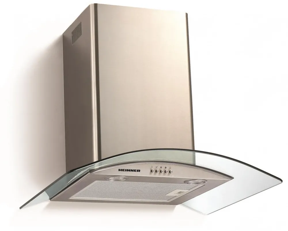 Hota incorporabila decorativa Heinner DCH-650GX, Putere de absorbtie 610 mc/h, Clasa D, Iluminare led, 60 cm, Inox+Sticla
