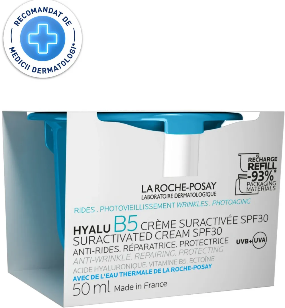 Crema La Roche-Posay Hyalu B5 Rezerva Reincarcare, Supra-Activata cu Efect Antirid cu Acid Hialuronic si SPF30, 50 ml
