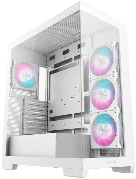 CARCASA DeepCool "CG580 4F Wh", middle tower, gaming, fara sursa, suporta 8xfan, 4xfan 120mm ARGB inclus, PSU shroud, USB-C x 1, USB 3.0 x 2, audio+mic, 7 sloturi expansiune, alb, "R-CG580-WHADA4-G-1" (timbru verde 0.32lei)