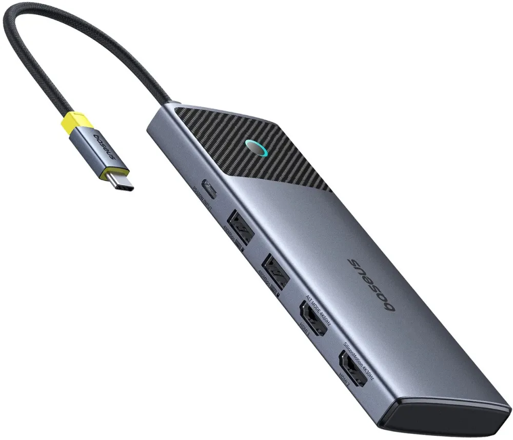 DOCKING Station Baseus Metal Gleam Series II 7-in-1, conec PC USB-C, USB 3.0x3, USB Type-Cx1, USB-Type-Cx1 PD 100W, HDMIx2/4K/60Hz,LED, gri "B00061806813-00" (timbru verde 0.18 lei) - 6932172657659