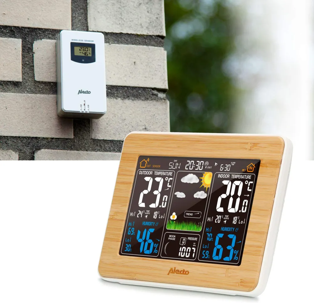 Alecto WS-1560 Wetterstation mit Funksensor Bamboo