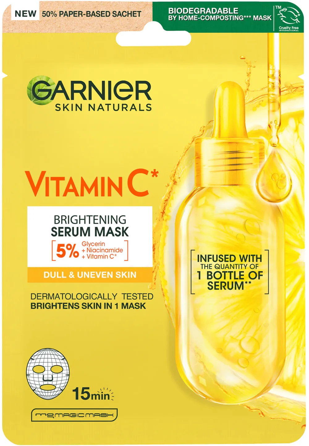 Masca servetel Garnier Skin Naturals cu vitamina C pentru super hidratare si iluminare, 28 g