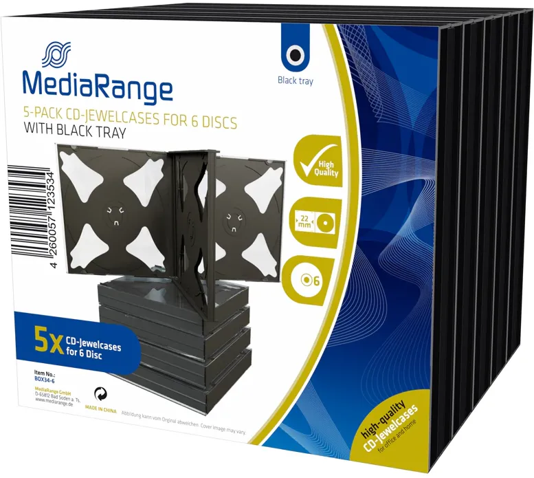 MediaRange CD-Leerhülle für 6 Dics 22mm schwarzes Tray 5pcs