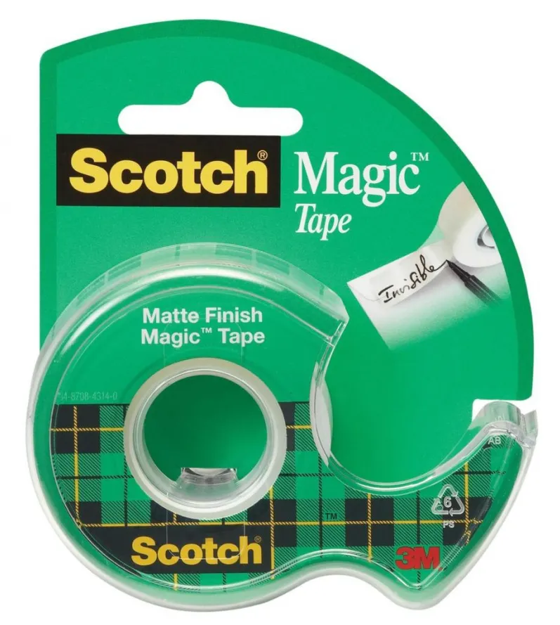 3M-Scotch Dispenser cu banda adeziva transparent mata, invizibila la copiere, 19mm x 7.5m, 3M - SCOTCH Magic