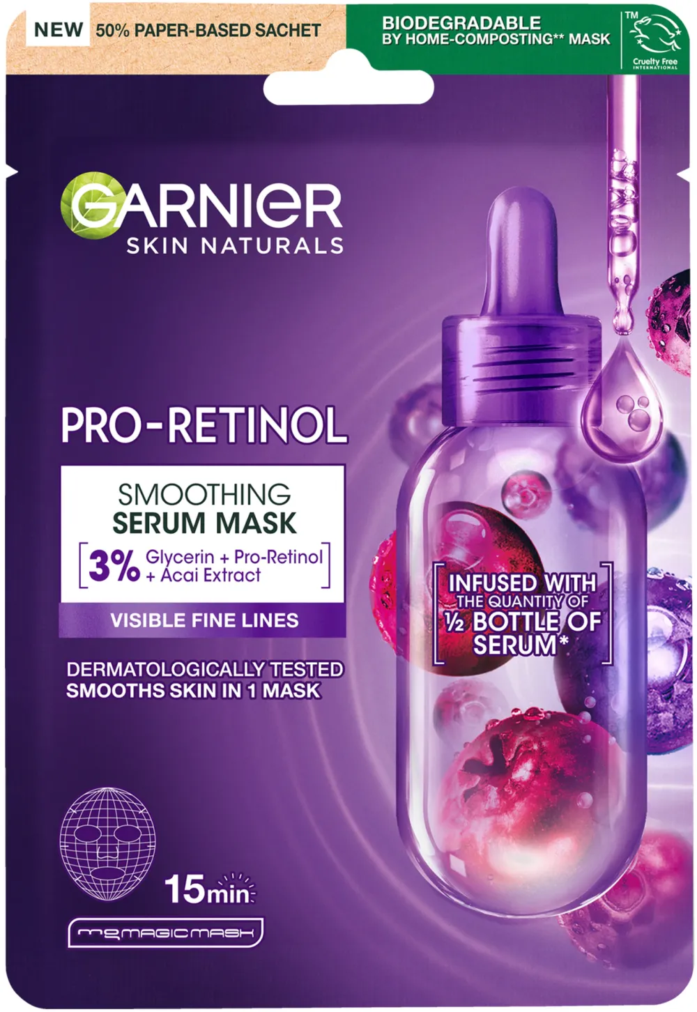 Masca servetel Garnier Skin Naturals cu pro-retinol, 28 g