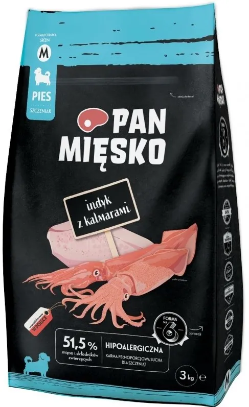 Pan Mięsko Karma sucha dla psa Indyk z kalmarami (szczeniak) chrupki M 3kg