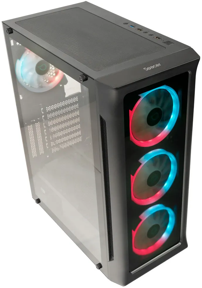 Carcasa PC Spacer CARCASA SPACER - gaming, Middle Tower, ATX, "SHIELD", fara sursa, sticla securizata, fara ventilatoare, USB 3.0 x 1, USB 2.0 x 2, HD-AUdio, Jack 3.5mm x 2,"SPCS-GC-SHIELD-NF"