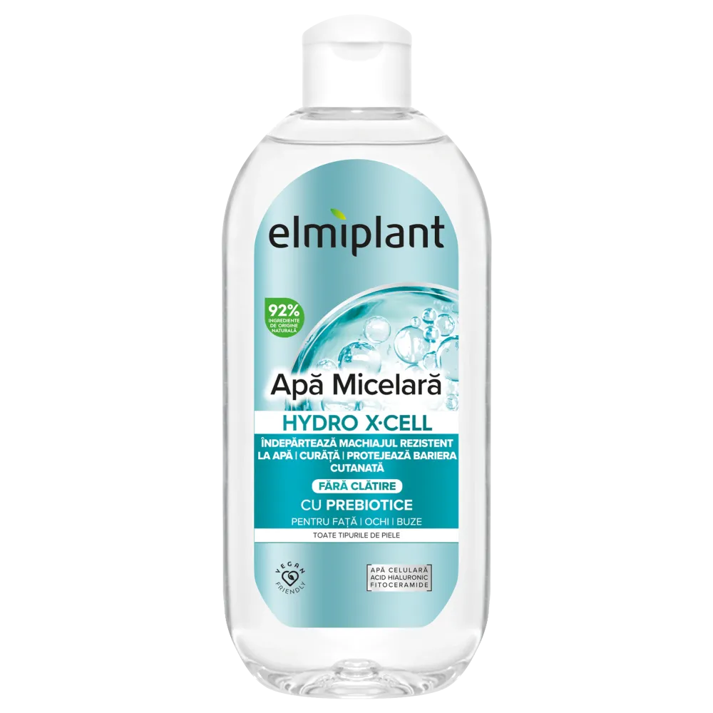 Apa micelara Elmiplant Hydro X-Cell, pentru fata, ochi si buze, cu Prebiotice, 400 ml